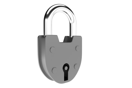 Stainless padlock isolated on the white background.
