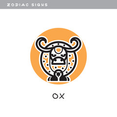 Ox, bull - vector icon. Logo, zodiac sign, symbol of Chinese astrological calendar.