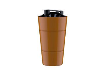 3d rendering of orange shaker on white background. Fitness accessories. Kitchenware. Healthy eating