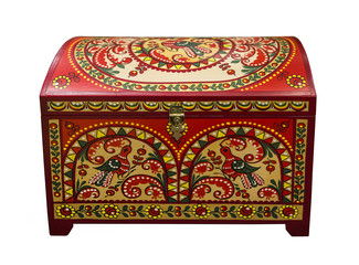 Painted small chest - Russian folk arts and crafts, Arkhangelsk oblast, Russia