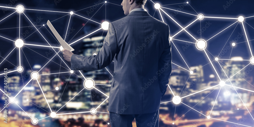 Poster concept of modern business networking that connect and cooperate
