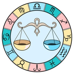 Libra. Color sign of the zodiac in the round frame.