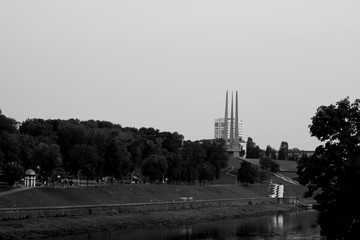 Old city Vitebsk Belarus in black and white: second world war monument