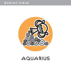 Obraz premium Water, amphora, Aquarius - vector icon. Logo, zodiac sign, symbol of astrological calendar.