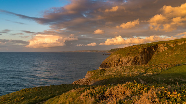 Evening light and clouds between Mwnt and Aberporth, Ceredigion, Dyfed, Wales, UK