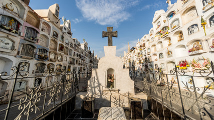 Above the ground tombs in the Ica cemetery in Peru