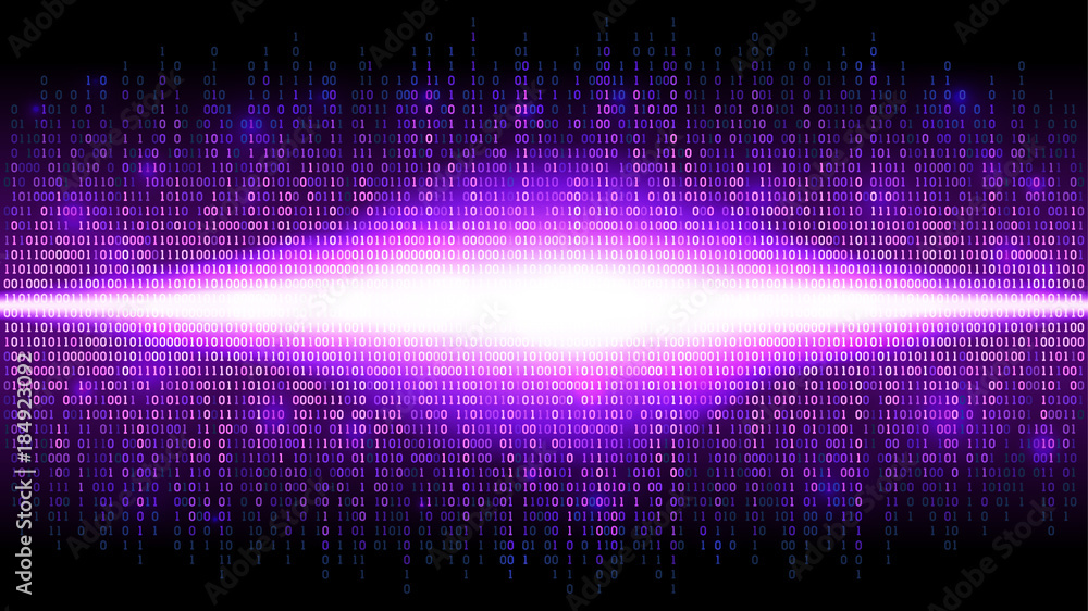 Poster binary abstract background with bright radiance in the digital space, glowing cloud of big data, str