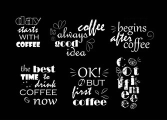 text about coffee. white on black background.