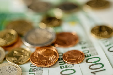 Euro bills and coins - cash money