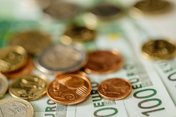 Euro bills and coins - cash money