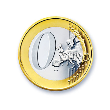 zero euro coin, isolated on white