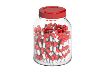 Jar with medicinal capsules. 3D rendering