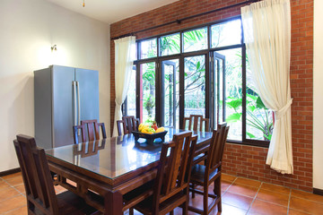 Luxury interior design in livingroom of pool villas