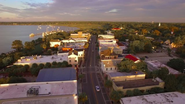 4k Expansive Aerial of Quaint Coastal Town Beaufort South Carolina Stock footage video 