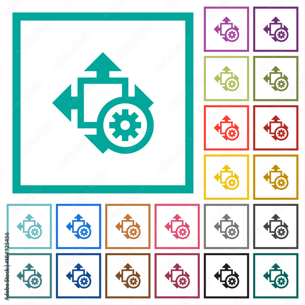 Poster size settings flat color icons with quadrant frames
