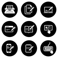 Set of simple icons on a theme Copywriting, vector, design, collection, flat, sign, symbol,element, object, illustration, isolated. White background
