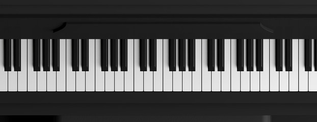 Piano keys top view, banner. 3d illustration