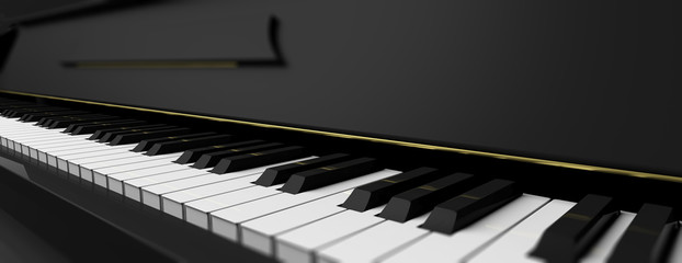 Piano keys on black piano. 3d illustration
