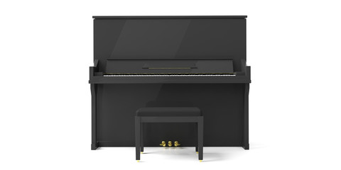 Piano isolated on white background, front view. 3d illustration