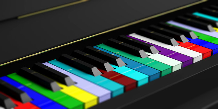Colorful piano keyboard. 3d illustration