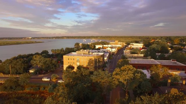 4k Expansive Aerial of Quaint Coastal Town Beaufort South Carolina Stock footage video 