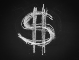 Dollar sign, symbol on chalkboard, blackboard texture