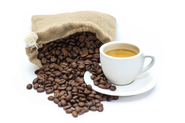 Fresh coffee beans with espresso