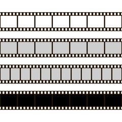 Film strip set. Collection of film for the camera. Cinema frame. Vector illustration. Template of negative on white background