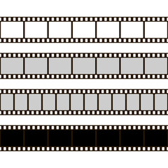 Film strip set. Collection of film for the camera. Cinema frame. Vector illustration. Template of negative on white background