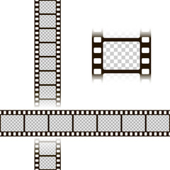 Film strip set. Collection of film for the camera. Cinema frame. Vector illustration template of negative isolated on white background