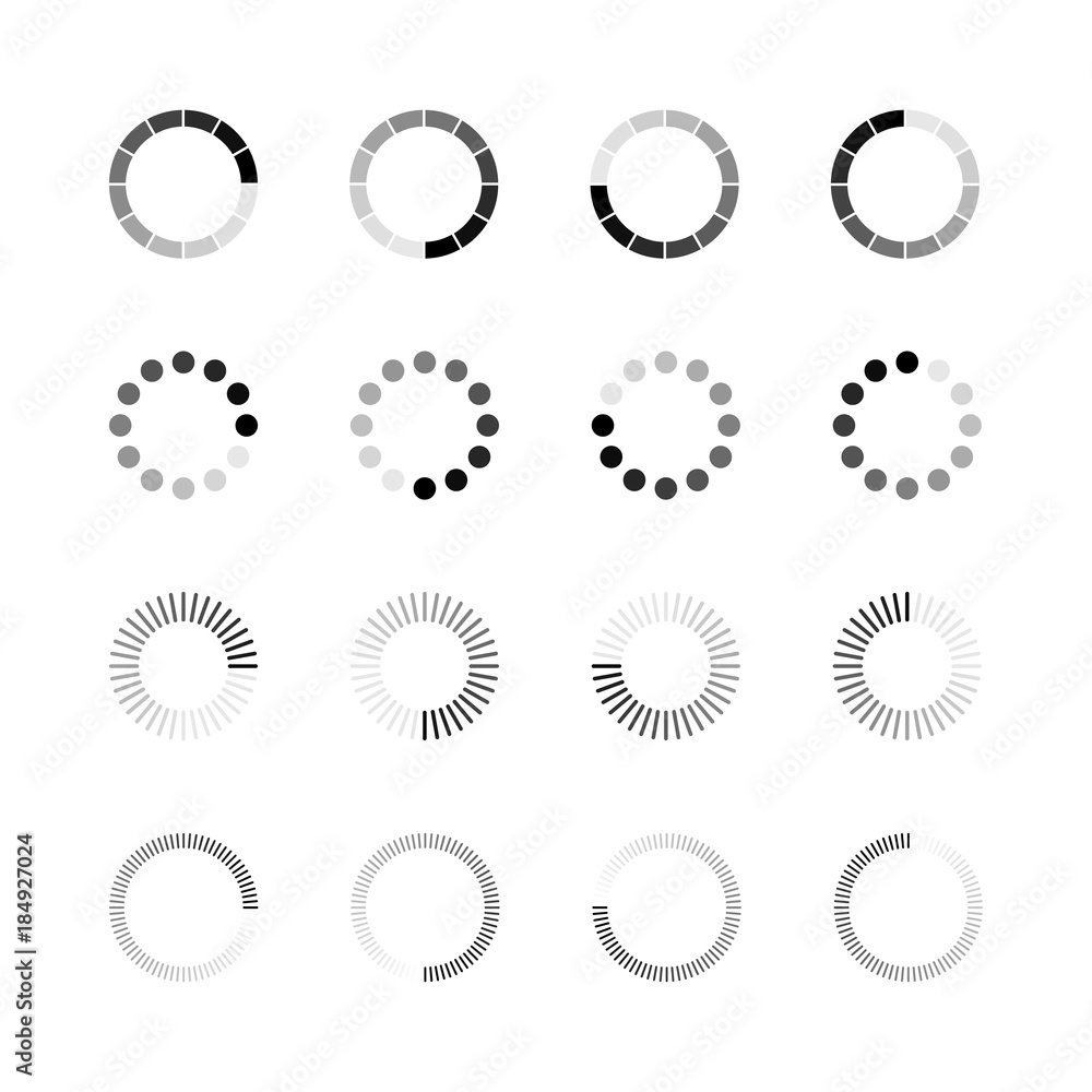 Poster loading icon set. simple template of gradually upload or download indicator. vector illustration iso