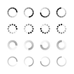 Loading icon set. Simple template of gradually upload or download indicator. Vector illustration isolated on white background
