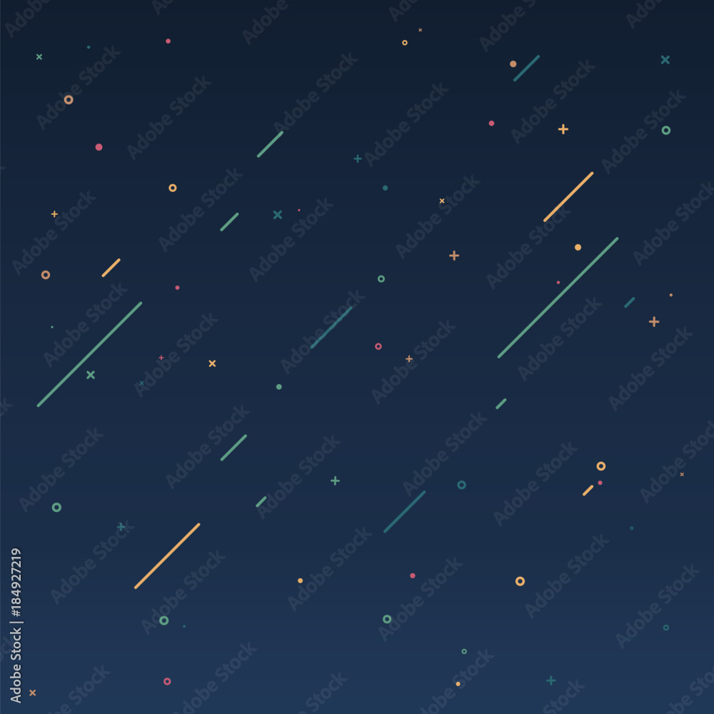 Poster concept of starry sky in motion design style. texture of the universe with falling comets. flat vect