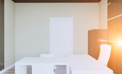 Modern office Cabinet. Meeting room. 3D rendering. Sunset
