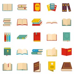 Book icons set. Flat illustration of 25 book vector icons isolated on white background