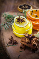 Citrus spices Lemon orange cloves cinnamon ginger Ingredients medicinal tea