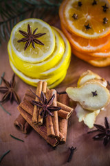 Citrus spices Lemon orange cloves cinnamon ginger Ingredients medicinal tea