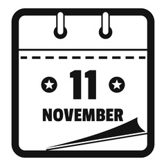 Calendar eleventh november icon. Simple illustration of calendar eleventh november vector icon for web