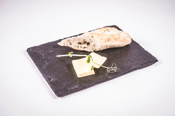 Bread and butter appetiser on a white background