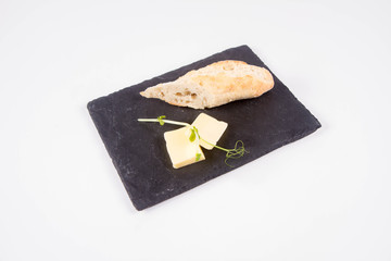 Bread and butter appetiser on a white background