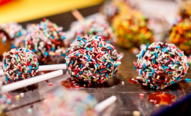 Fototapeta na wymiar confectionery laboratory produces chocolate-flavored lollipops