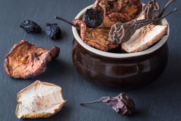 Dried fruits: apples, pears and plums perfect for festive compote, polish traditional Christmas drink.