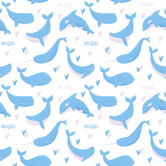 Vector seamless pattern with blue whale - 184931666