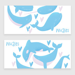 Vector card with blue whale