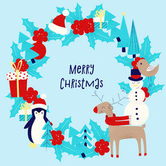 Christmas card with snowman