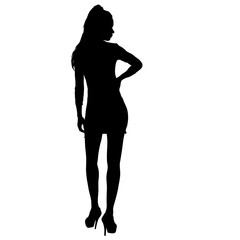Black silhouette of a beautiful girl on a white background