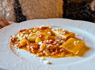 pasta with fresh tomatoes and salted ricotta