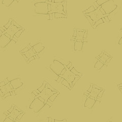 sketch seamless pattern with sleeping cute kitty, hand drawn outline kittens are under the blanket