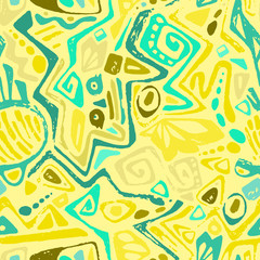 seamless ethnic pattern with abstract hand drawn shapes, African motifs