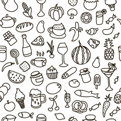 Seamless pattern with food elements. Texture for wallpaper, fills, web page background.